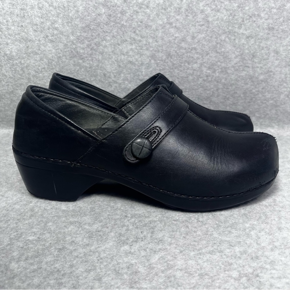 Dansko Solstice Button Strap Black Closed Clogs Leather Shoes‎ Women 41 Nursing